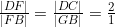 \frac{|DF|}{|FB|}=\frac{|DC|}{|GB|}=\frac{2}{1}